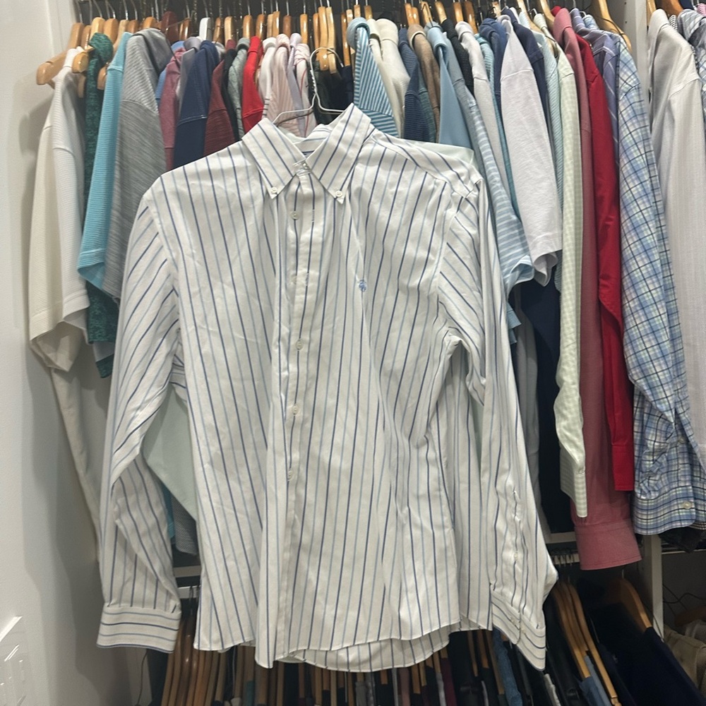 Brooks Brothers White and Blue Casual Button Down Shirt